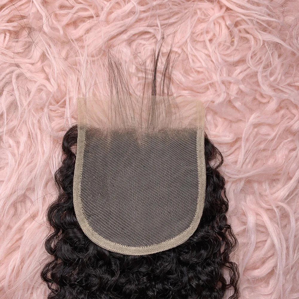 Nur Pixie Curl 4x4-Spitzenverschluss, 100 % handgebundener Spitzenverschluss, freier Stil, jungfräulicher brasilianischer Pixie-Locken-Echthaarverschluss