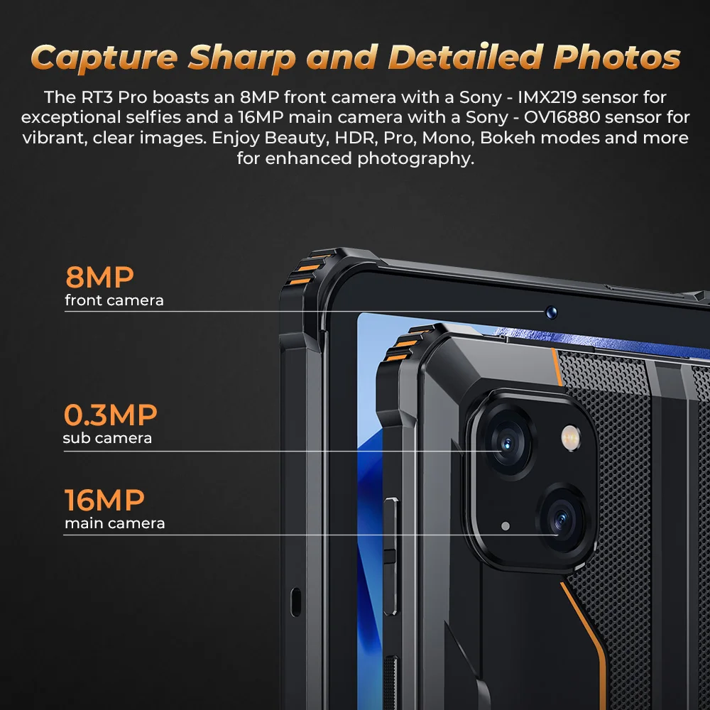 Oukitel RT3 PRO 5150mAh Battery 8"HD Display 13.9mm Ultra-Slim Profile IP68 &IP69K & MIL-STD-810H