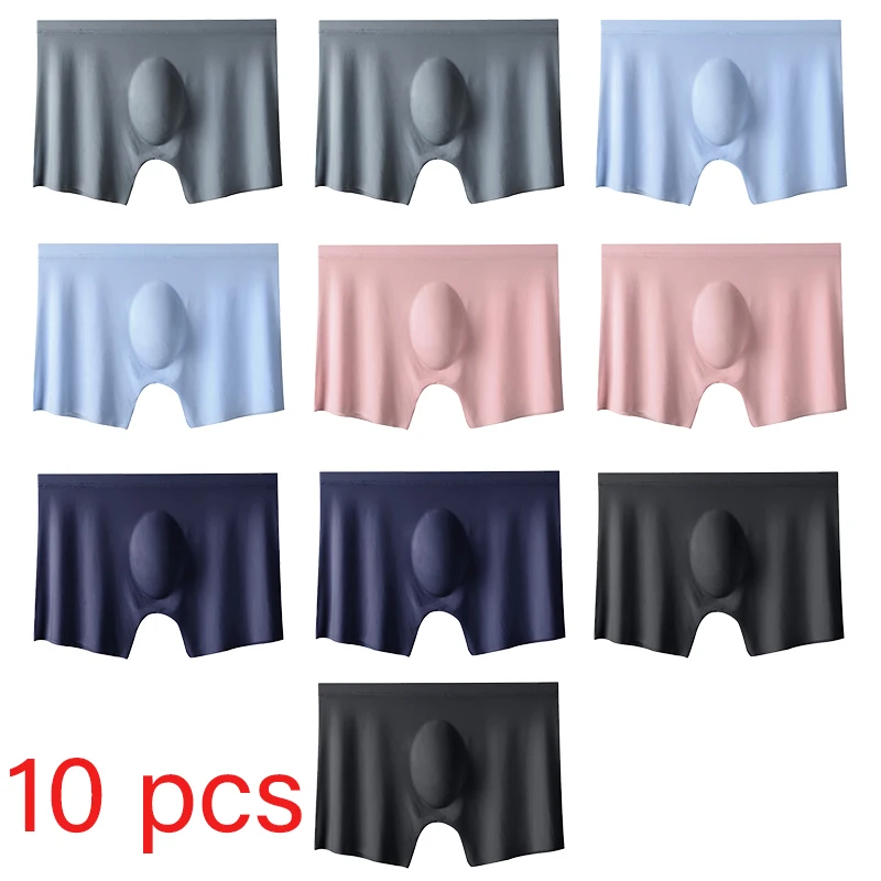 10 unids/lote de calzoncillos Boxers de seda helada de verano para hombre, ropa interior sin costuras, lencería, calzoncillos, pantalones cortos, bragas sexis transpirables ultrafinas