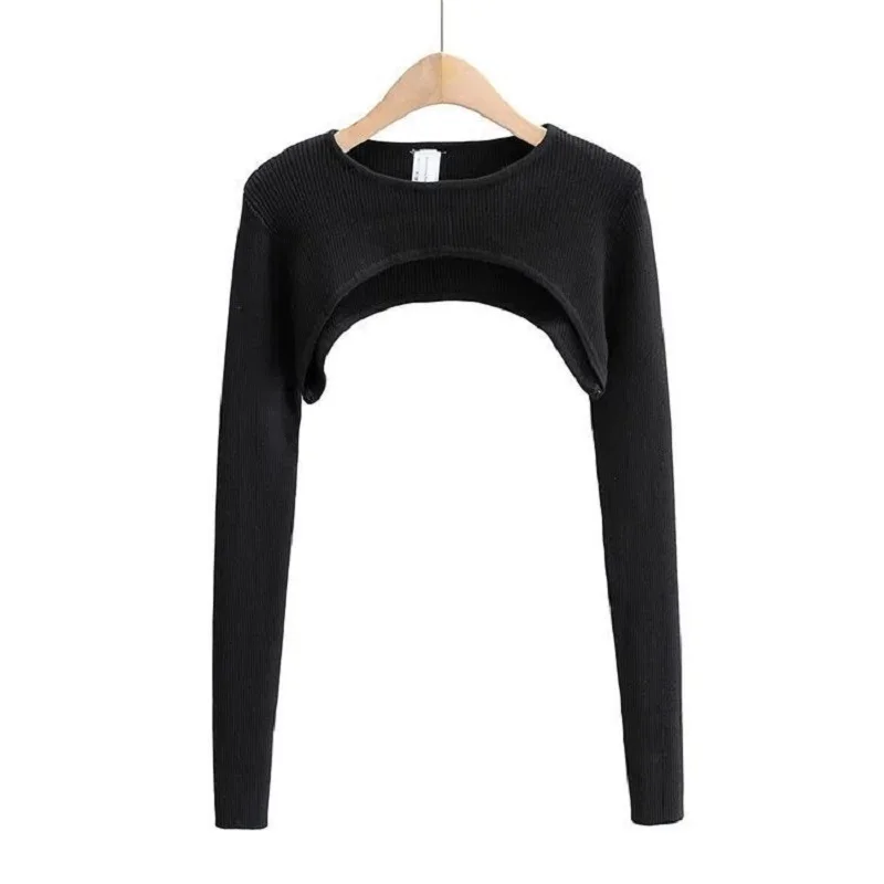 Y2k 美的服 O ネック黒、白のセクシーな原宿ニット Tシャツ 2024 Tシャツ女性長袖クロップトップ春秋