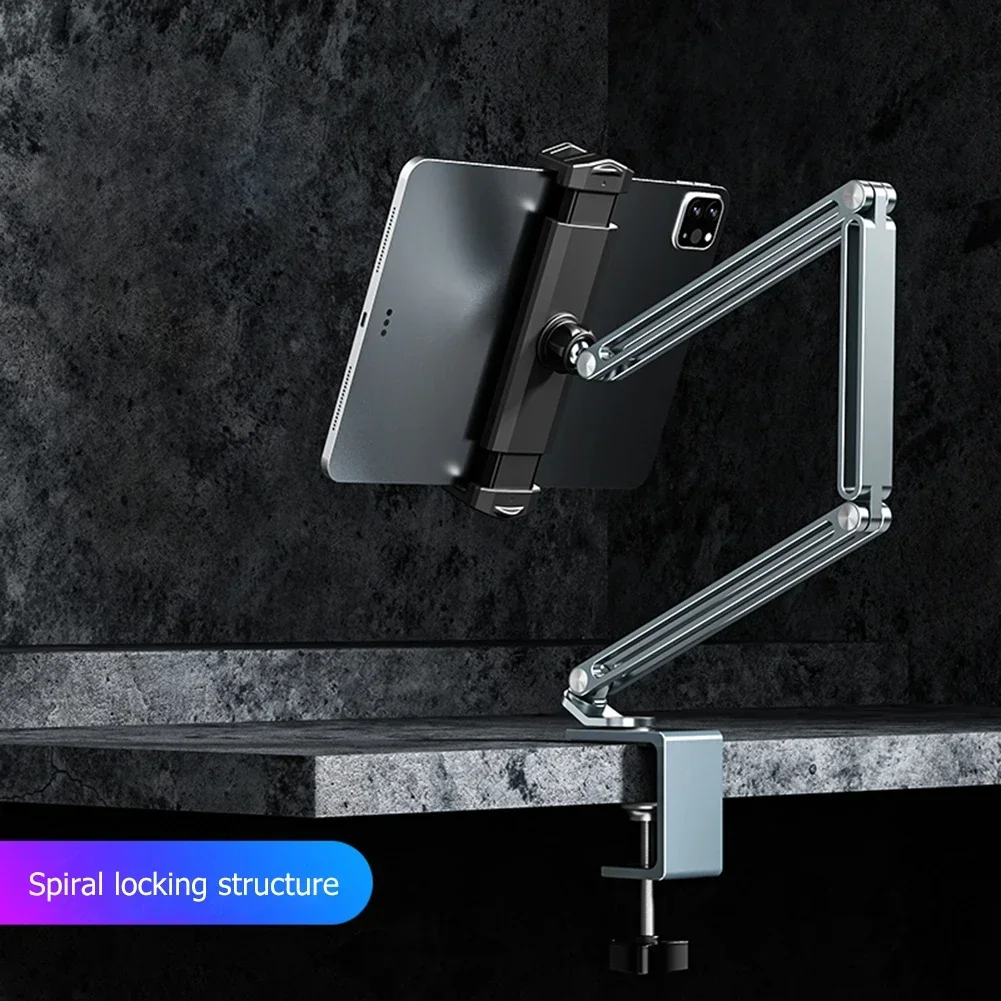 Flexible Long Arm Clamp Stand, Lazy Clip Bracket for iPad, Samsung, Tablet, Phone Holder, Desk, Universal, 4-13in
