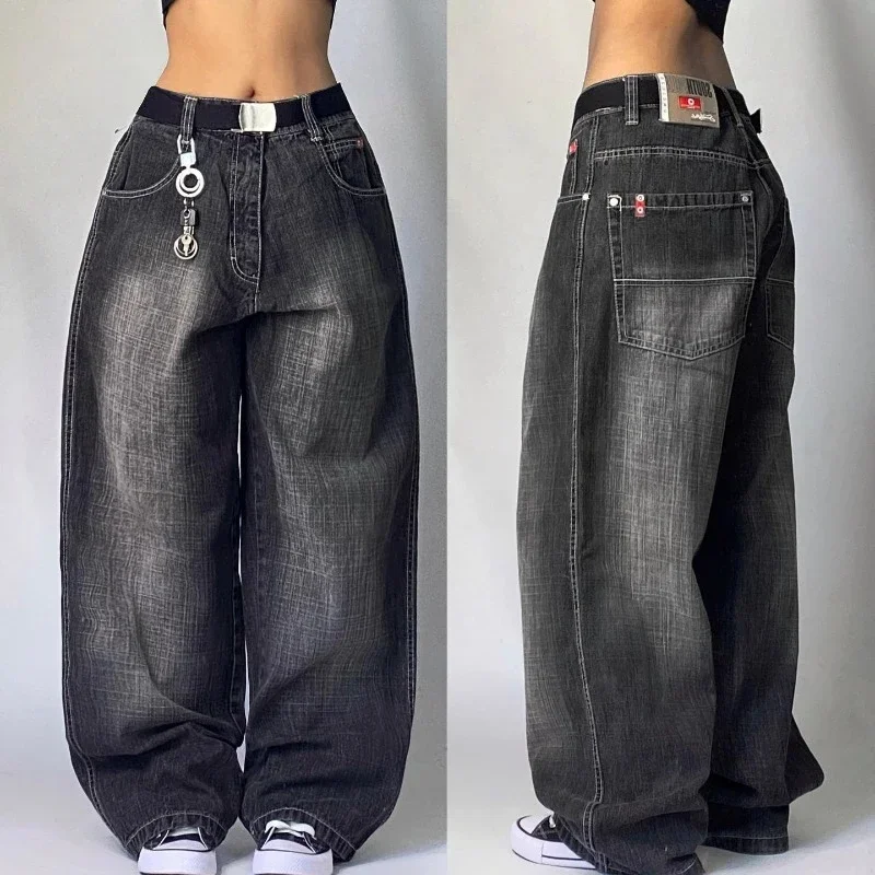 Lavado baggy jeans feminino streetwear punk popular casual coringa cintura alta calças de perna larga y2k harajuku moda nova cor sólida