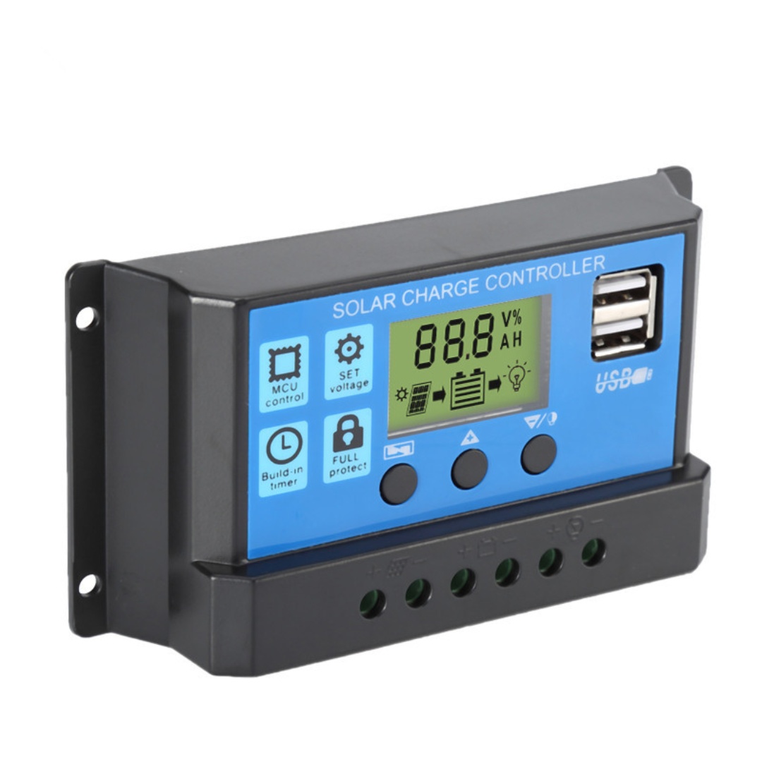 Regolatore di carica solare 10A/30A 12V24V, regolatore fotovoltaico per pannello solare con doppia uscita USB 5V con funzione di temporizzazione di controllo ottico