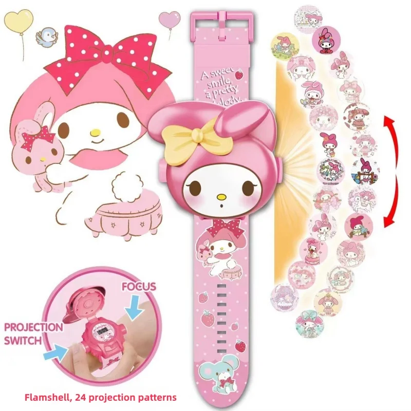 Sanrio Hello Kitty Toys Set Proiezione 3D Orologio digitale Cinnamoroll Kuromi Melody Anime Action Figures Modello Giocattolo Regalo per bambini