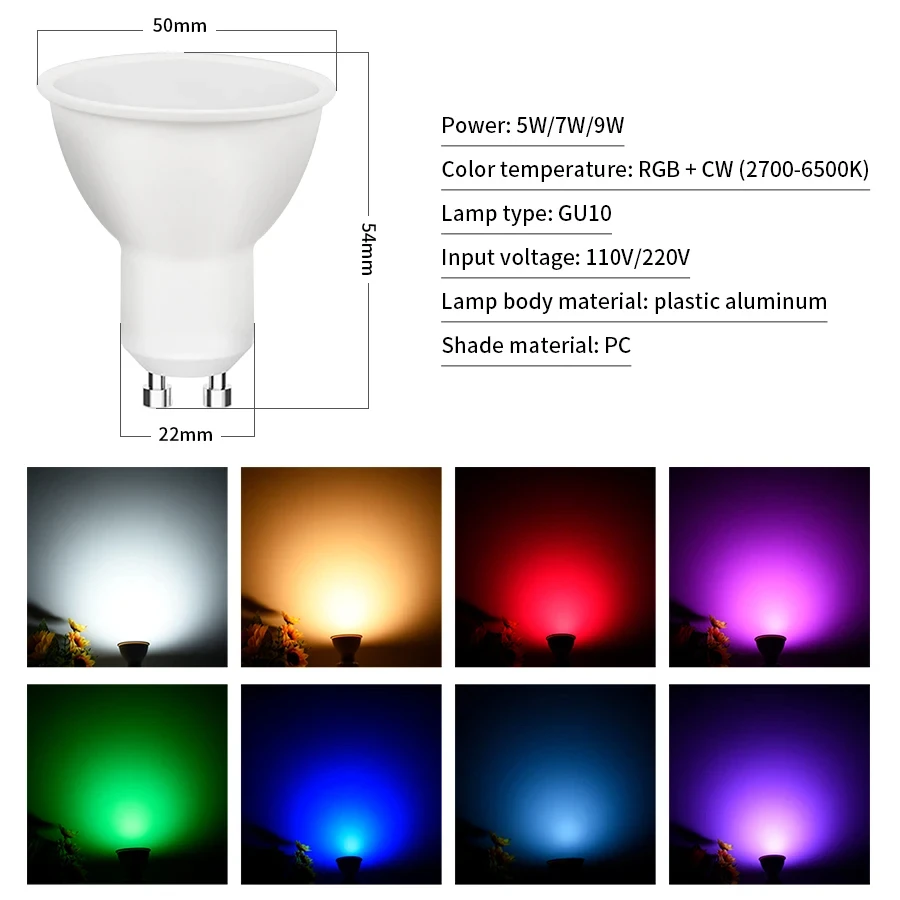 Żarówki Tuya Led 220V GU10 Wifi Bluetooth Smart Life RGB Reflektor Downlight do salonu Sufit Alexa Google Ściemnialny