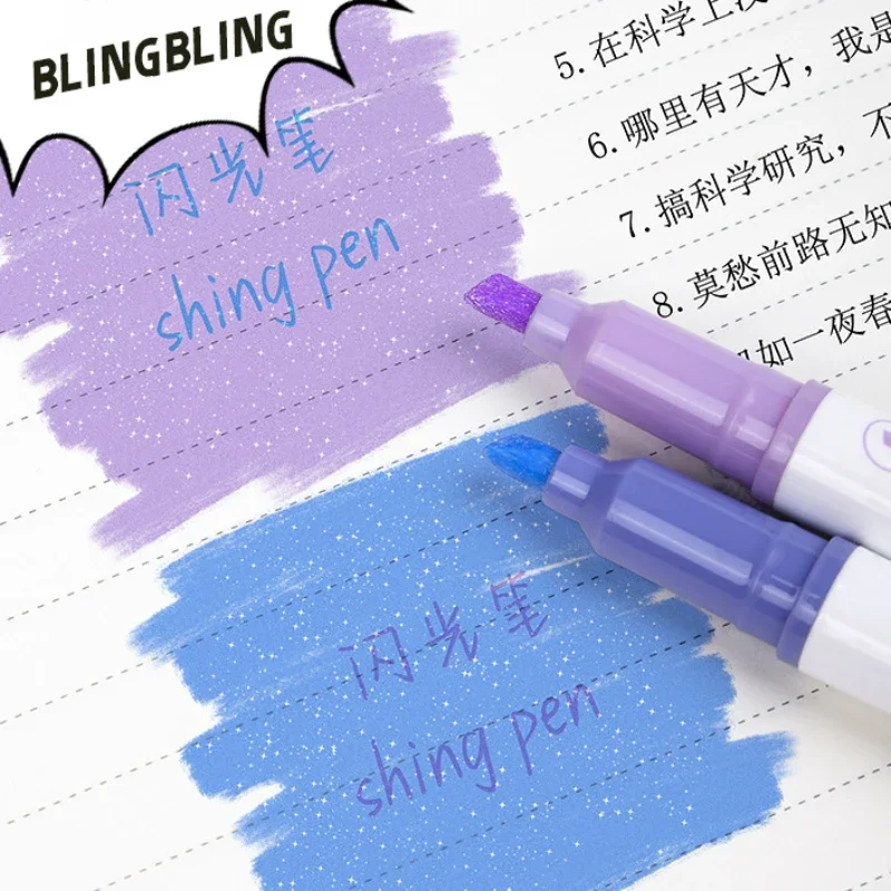 4 ピース/セット美的スターグリッターハイライター光沢のあるスクラップブック落書きペンノートブックハイライトマーカーペンかわいい子供文房具