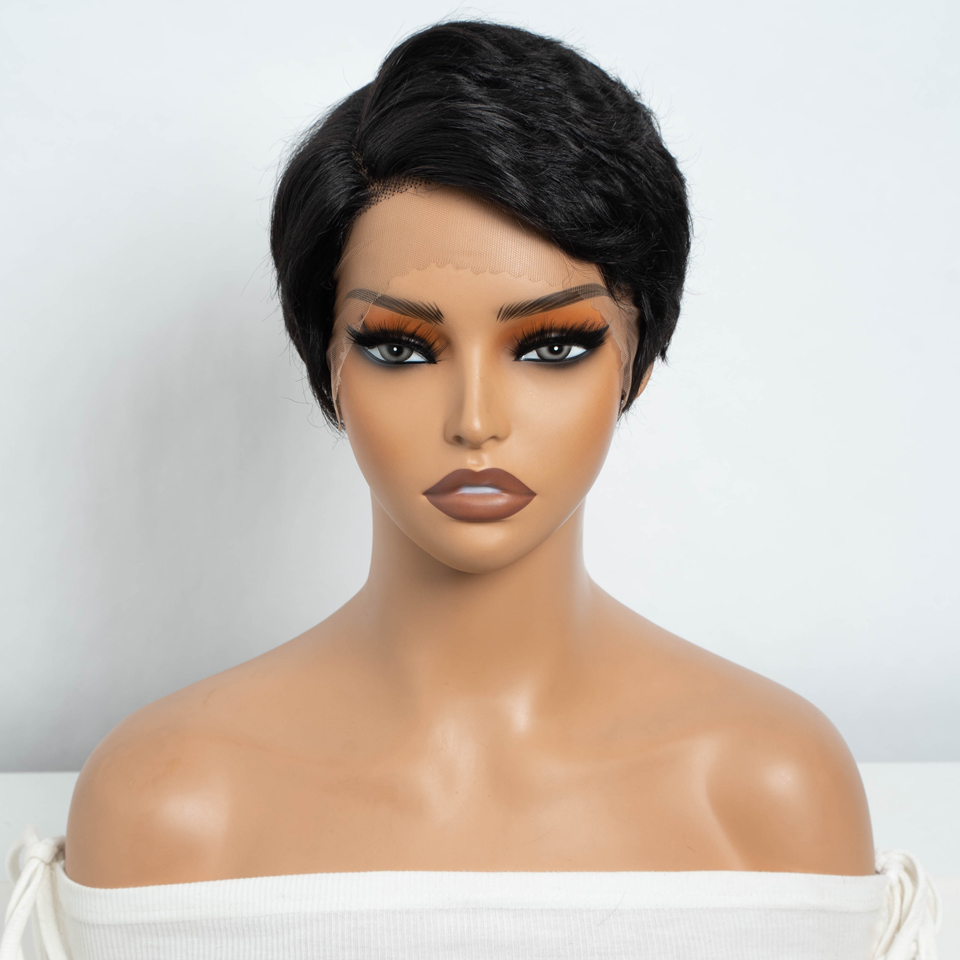 Lekker court coupe lutin 13X1 partie dentelle avant 100% perruque de cheveux humains pour les femmes prêt à porter brésilien Remy cheveux couleur perruque droite