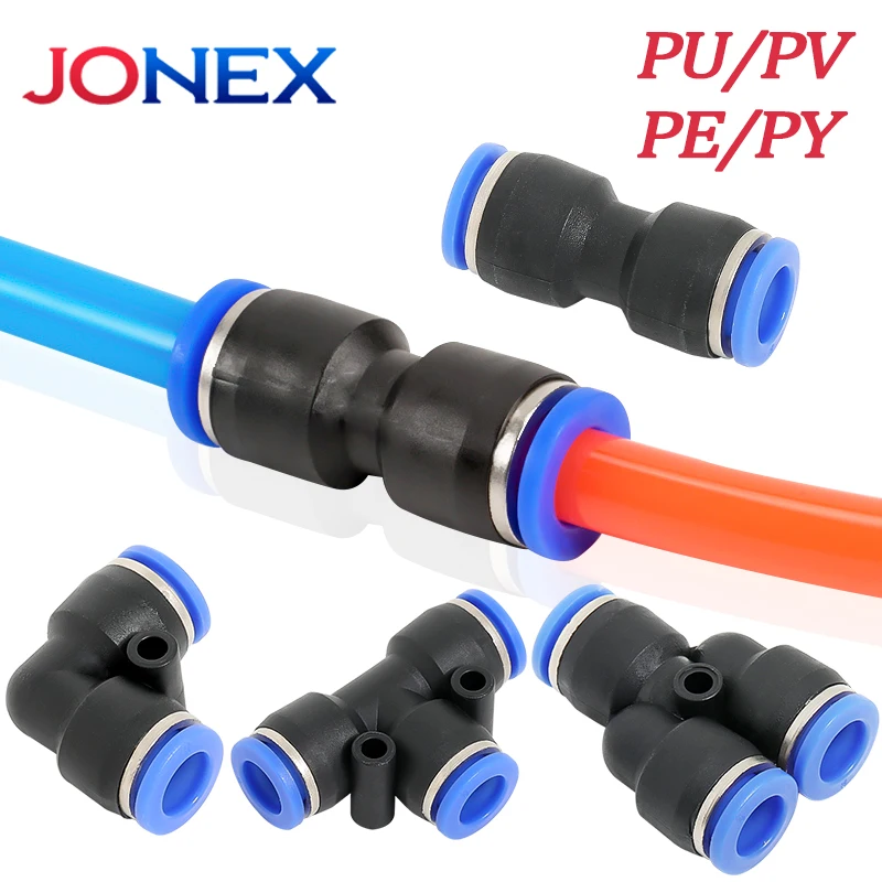 Conectores de Accesorios Neumáticos de 5 uds., 4mm, 6mm, 8mm, 10mm, tipo PU/PV/PE/PY, conexión de empuje de liberación rápida para tubo de manguera de aire y agua