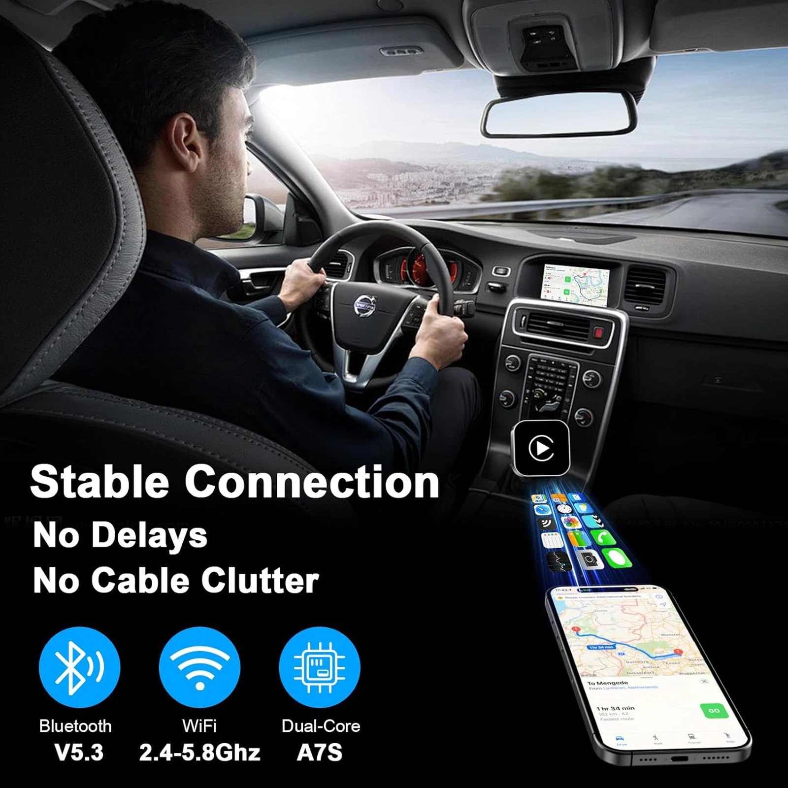 2025 Upgraded Mini Wireless CarPlay Adapter for Apple & Android - Plug & Play No Battery Required, Compatible with Various Car