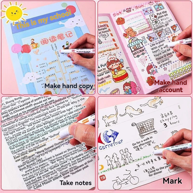 Juego de 6-24 unidades de rotulador resaltador con forma de línea de flores, marcador de delineador curvo con punta de rodillo, papelería Kawaii, suministros escolares y de oficina
