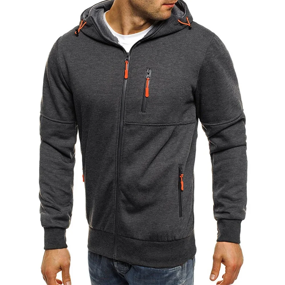 Jaqueta com capuz masculina de cor sólida casual com capuz de manga comprida com zíper moletom esportivo para academia primavera outono