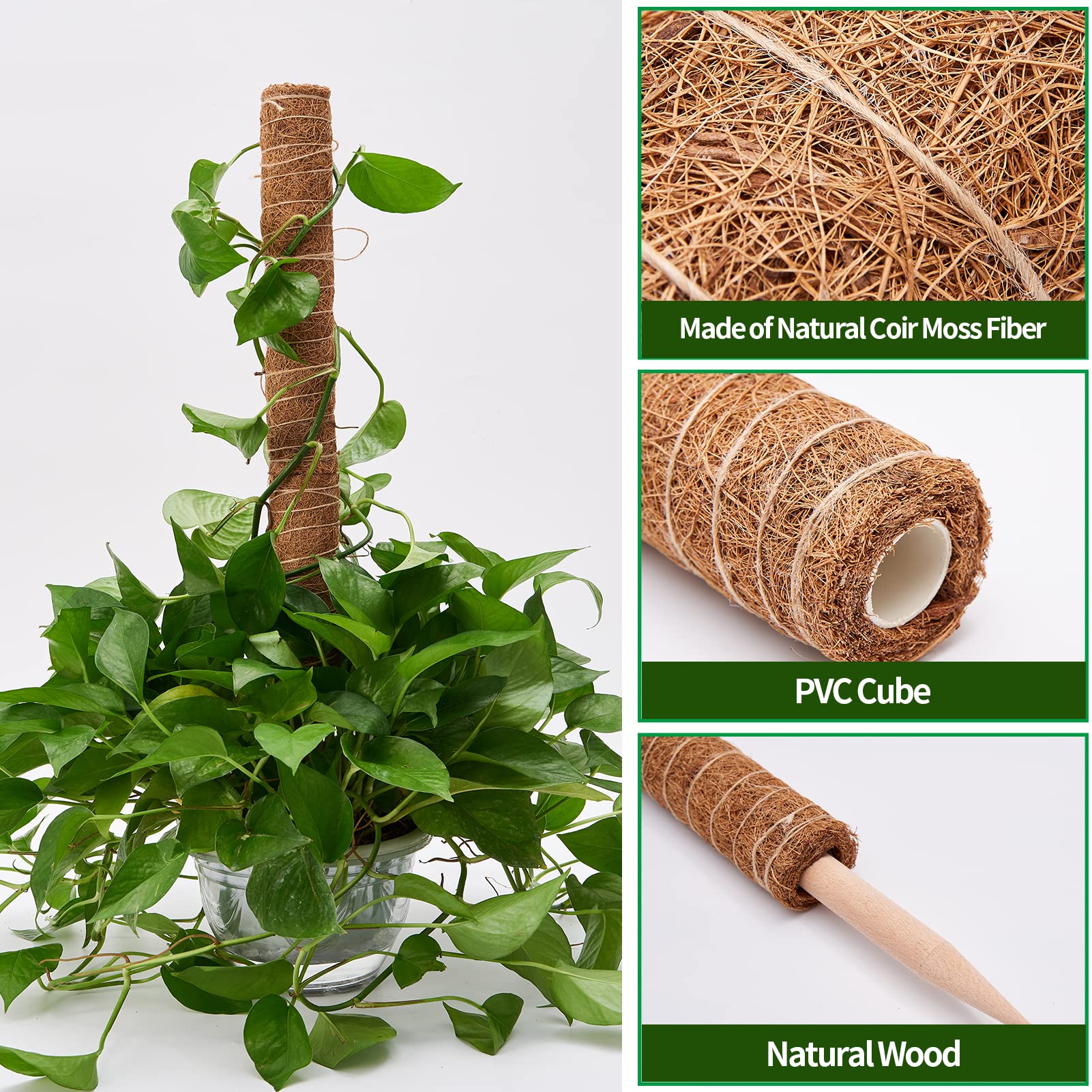 Poste de escalada de tracción para plantas, varilla de palma de coco Natural, 30cm/40cm/50cm, se puede combinar libremente con un pilar de jardín empalmado, 1 ud.