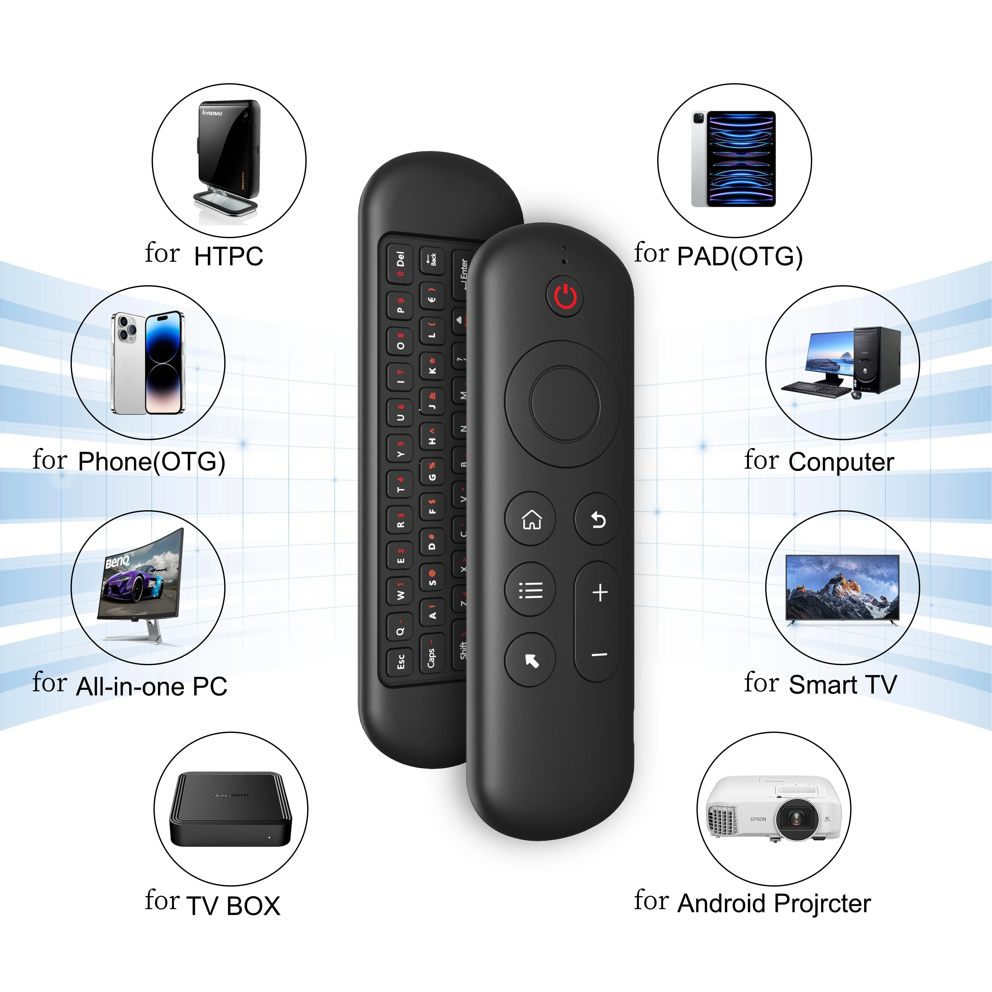 2.4g bt 5.2 controle remoto sem fio giroscópio air mouse 7 cores backlight receptor usb mini teclado para android smart tv box pc