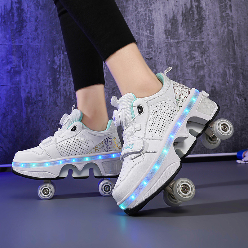 LED Deformation Parkour Schuhe Vier Räder Runden Laufschuhe Casual Sneakers Unisex Deform Roller Schuhe Skating Schuhe