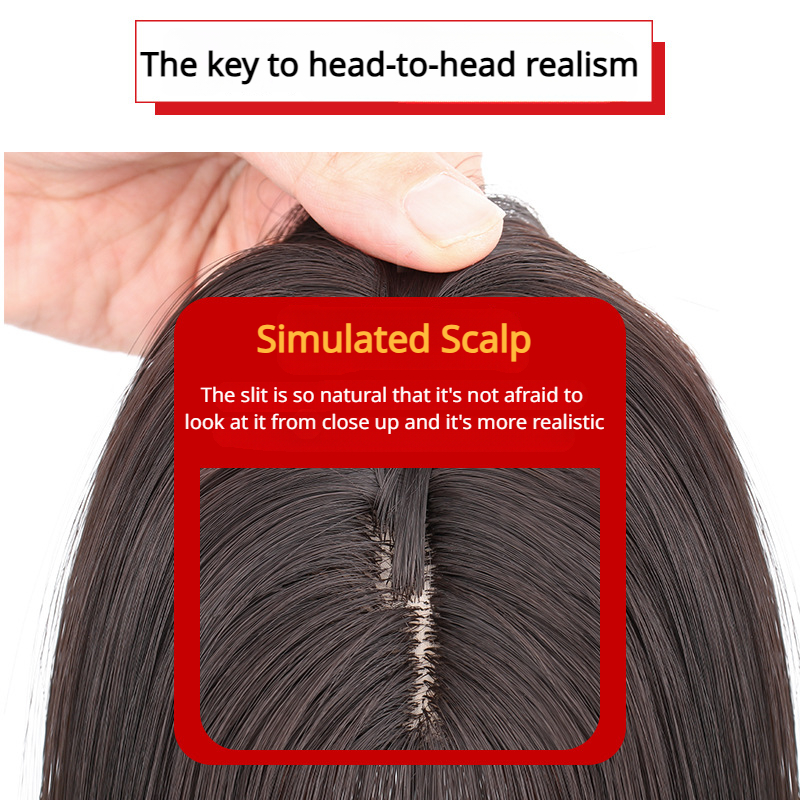 Moda cabeça peruca peça simulação volume do cabelo aumentar meio separação bloco de cabelo reto perucas de uma peça para uso diário feminino