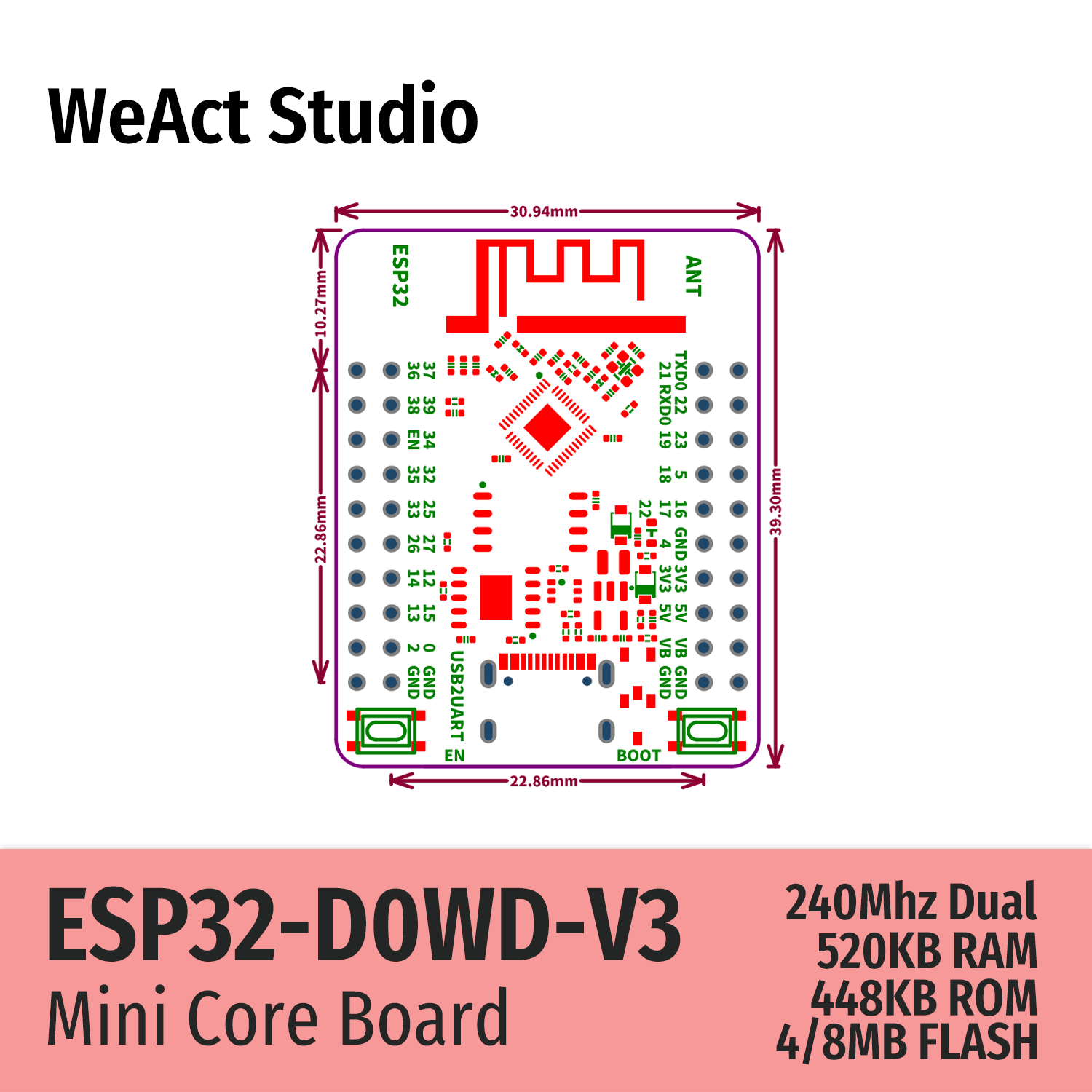 WeAct ESP32 Development Board TYPE-C CH340K WiFi+Bluetooth Dual Core ESP32-DOWD-V3