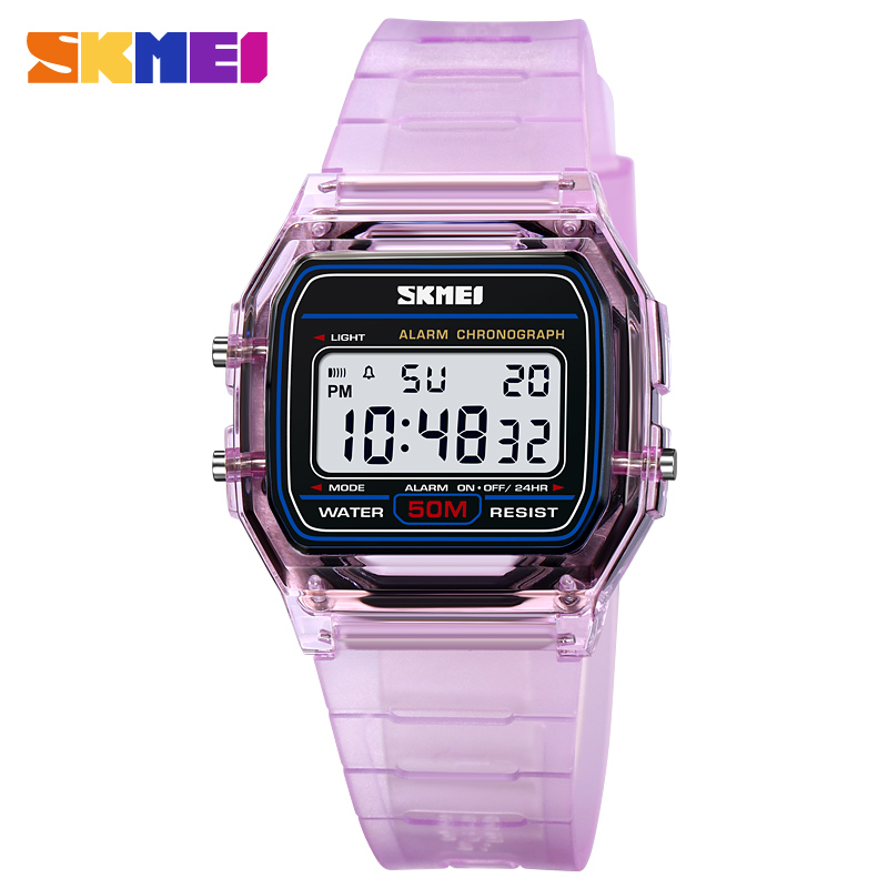 SKMEI Jugendliche Kraft Neue Transparente TPU Strap Damen Armbanduhr Zurück Licht Display Stoppuhr Digitale Uhren Frauen reloj mujer
