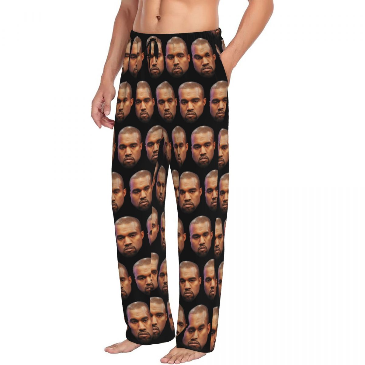 Pantalones de pijama divertidos personalizados Kanye West Meme hombres rapero productor de música salón dormir ropa de dormir con cordón pantalones con bolsillos