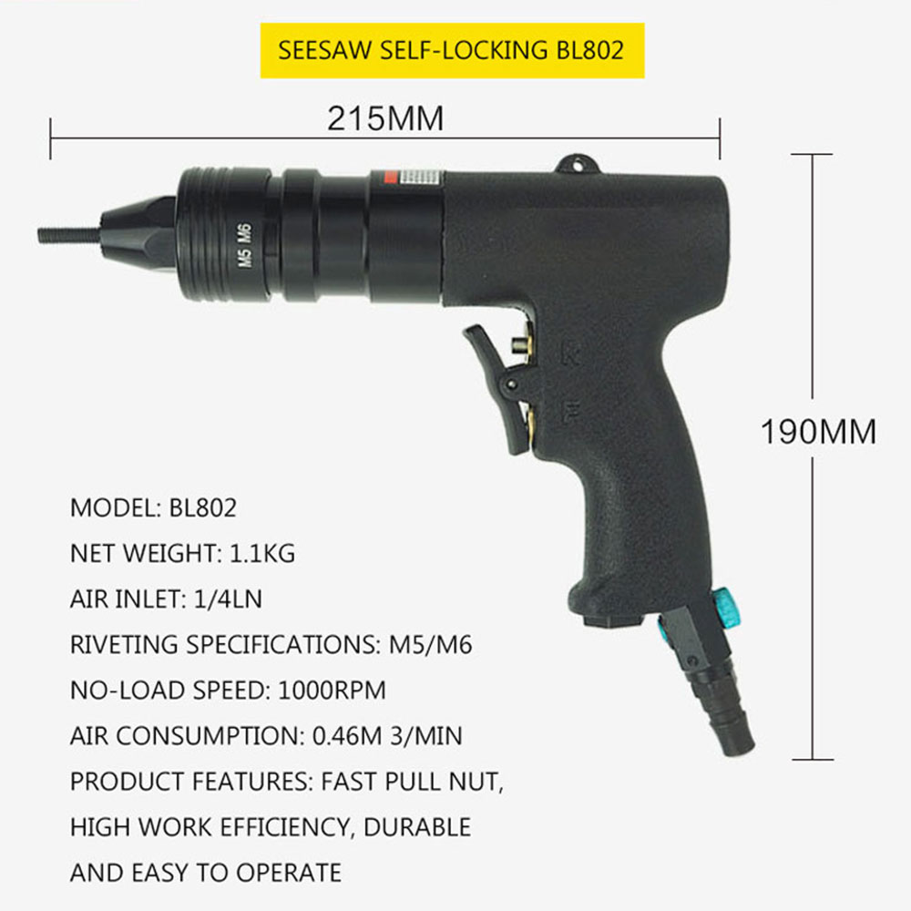 Pistola pneumática de rebite cego, rebitador de ar profissional pop, ferramenta de rebite pneumática m4 m5 m6 m8 m10 m12