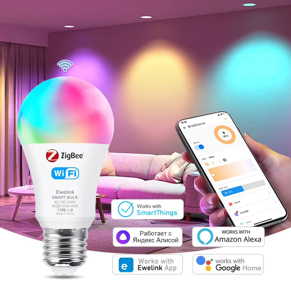 Ewelink WiFi Zigbee bombilla inteligente E27 lámpara LED RGB + WW + CW 18W 15W bombilla funciona con Alexa Google Home Alice necesita Zigbee Hub