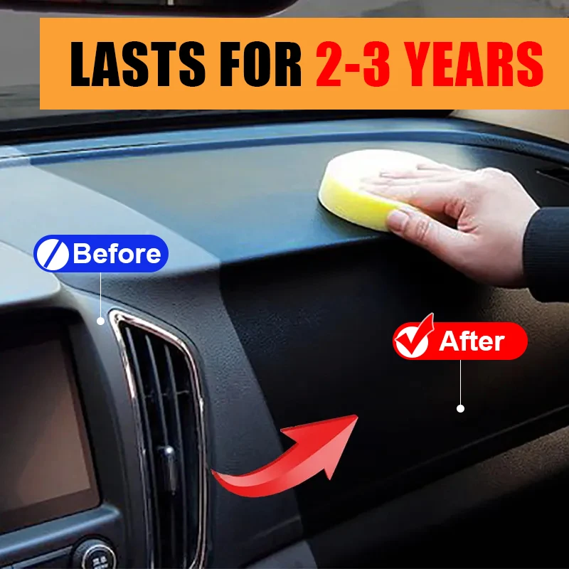 Restaurador de plástico para coche, agente de revestimiento de cera para renovación de Panel y cuero Interior de coche, transparente, para volver al negro, brillo, cera para coche