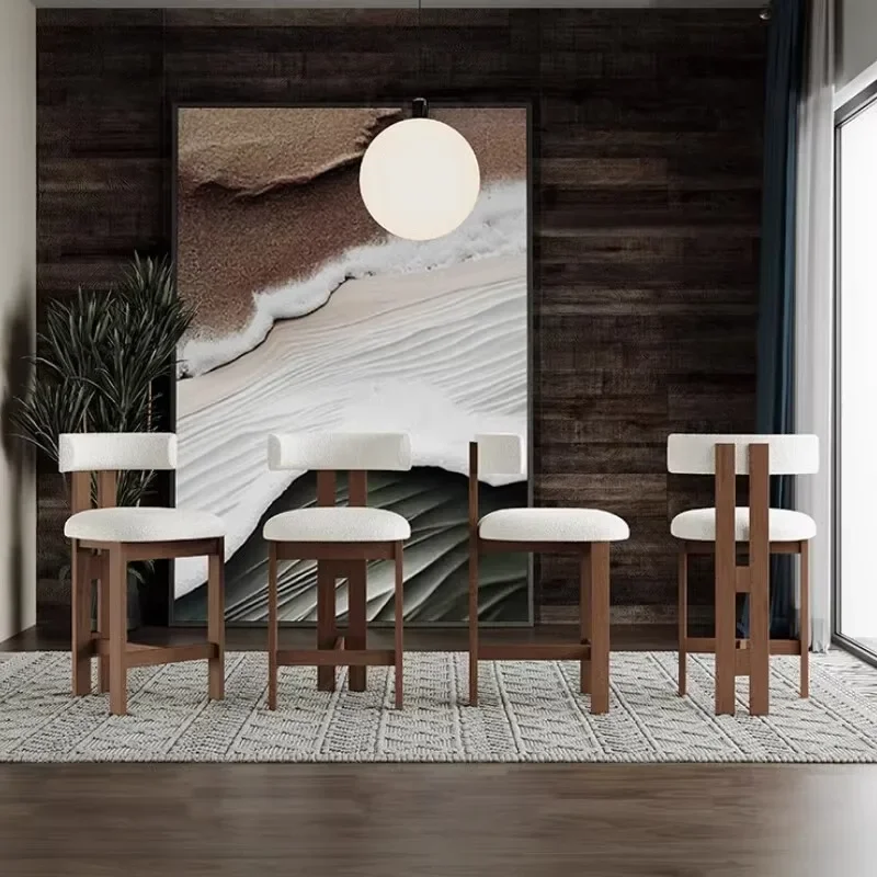 Nordic Solid Wood High Chairs Reception Soft Unique Lounge Bar Chairs Ergonomic Minimalist Restaurante Muebles Trendy Furniture