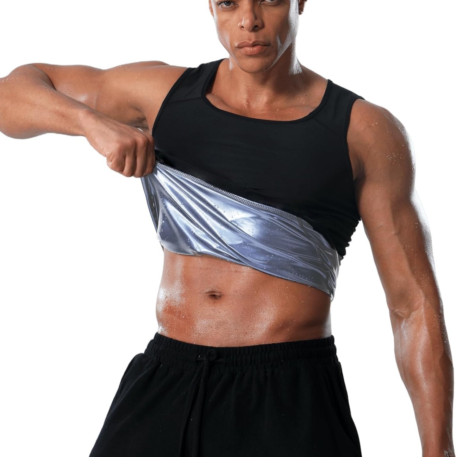 Camisa de sauna para homens, sauna de manga curta suor corpo shaper masculino sauna colete ginásio exercício regata