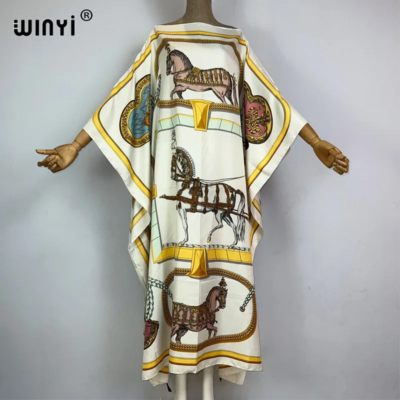 WINYI 2023 neues Afrika-Mode-Boho-populäres bedrucktes Twill-Kaftan-Maxikleid Sommerstrand Böhmisches Kaftan-langes Kleid für Damen