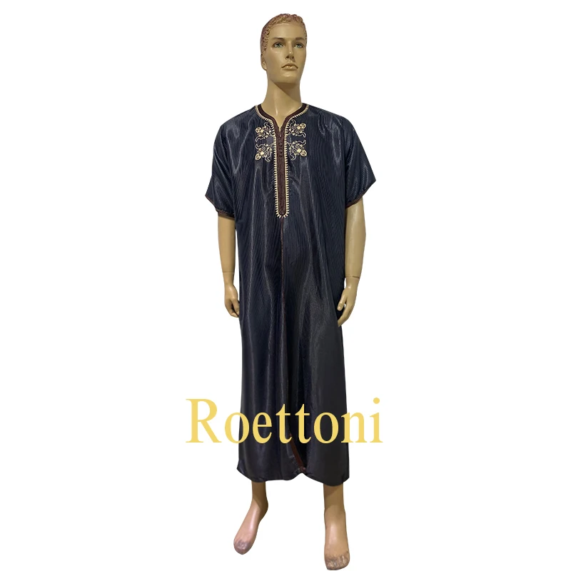 Islam Kleidung Thobe Marokkanischer Kaftan Djellaba Mann Jubba Neue Stickerei Kurzarm Shinny Ramadan Jellabiya Muslim Qamis Homme