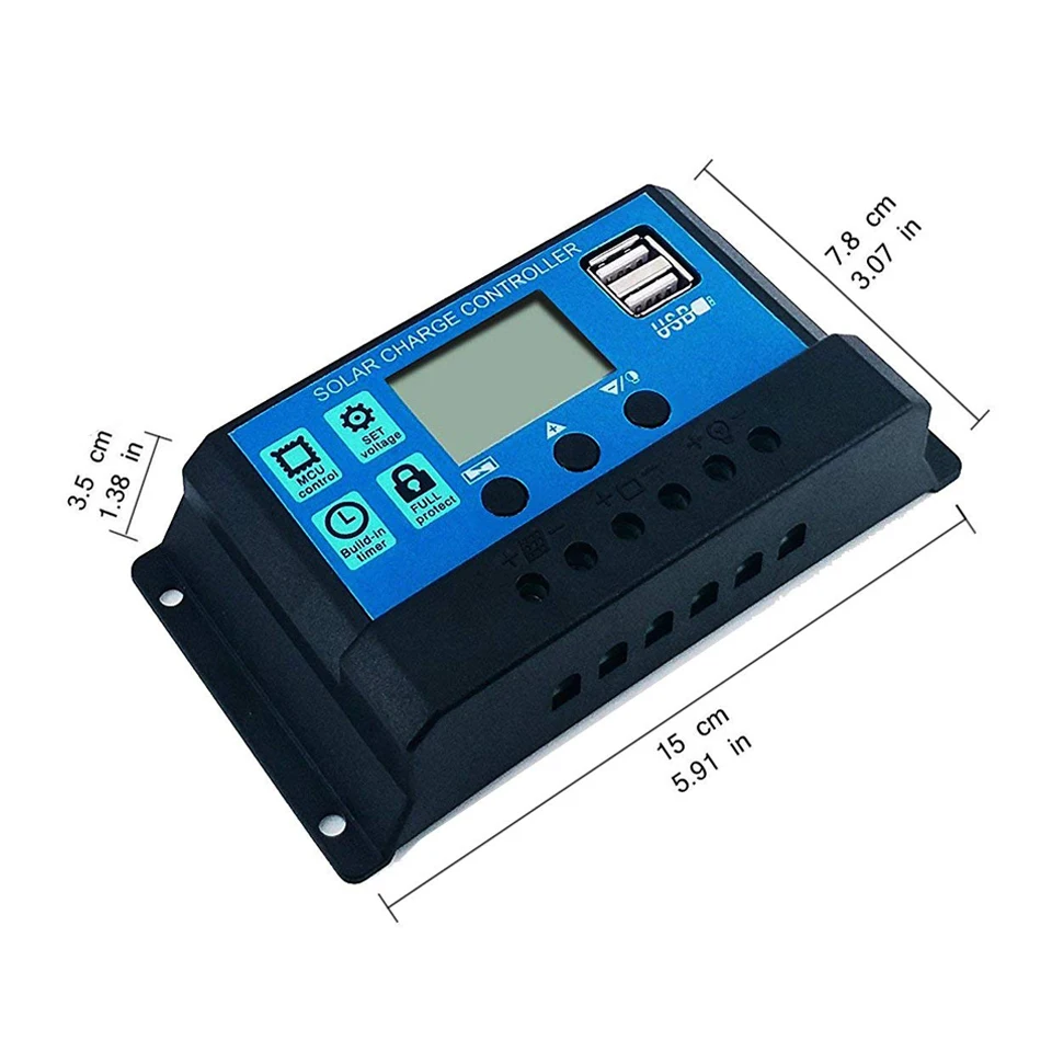 ECGSOLAX 30A 60A PWM Regolatore di carica solare 12V 24V Regolatore batteria Regolatore pannello solare Doppio controller di ricarica USB 5V/2A