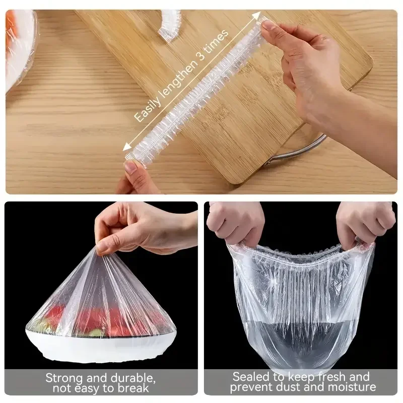 100pcs อาหารทิ้ง Saran Wrap ลําไส้เกรดอาหารสดถุงพลาสติกห้องครัวอุปกรณ์เสริม