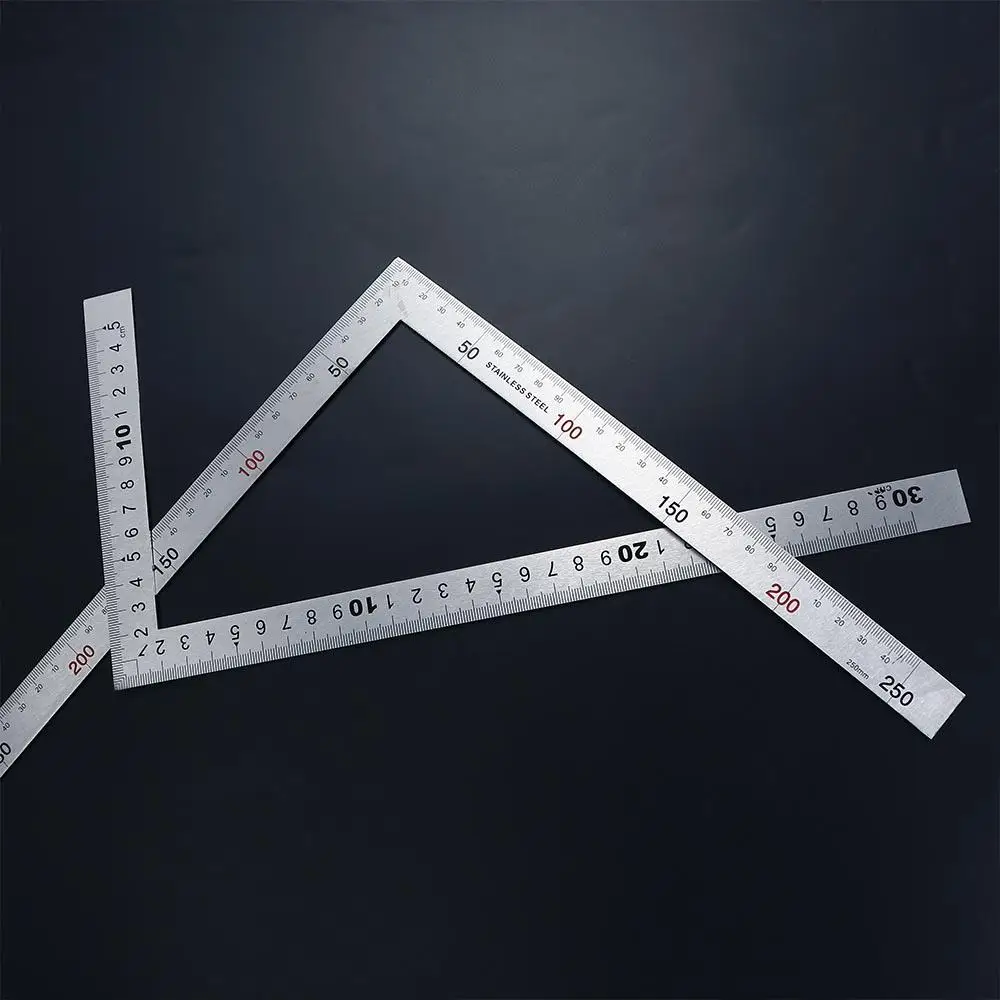 Strumento di misurazione bifacciale in acciaio inossidabile Materiale scolastico Righello a forma di L Righello angolare 90 Righello dritto Righello da 90 gradi