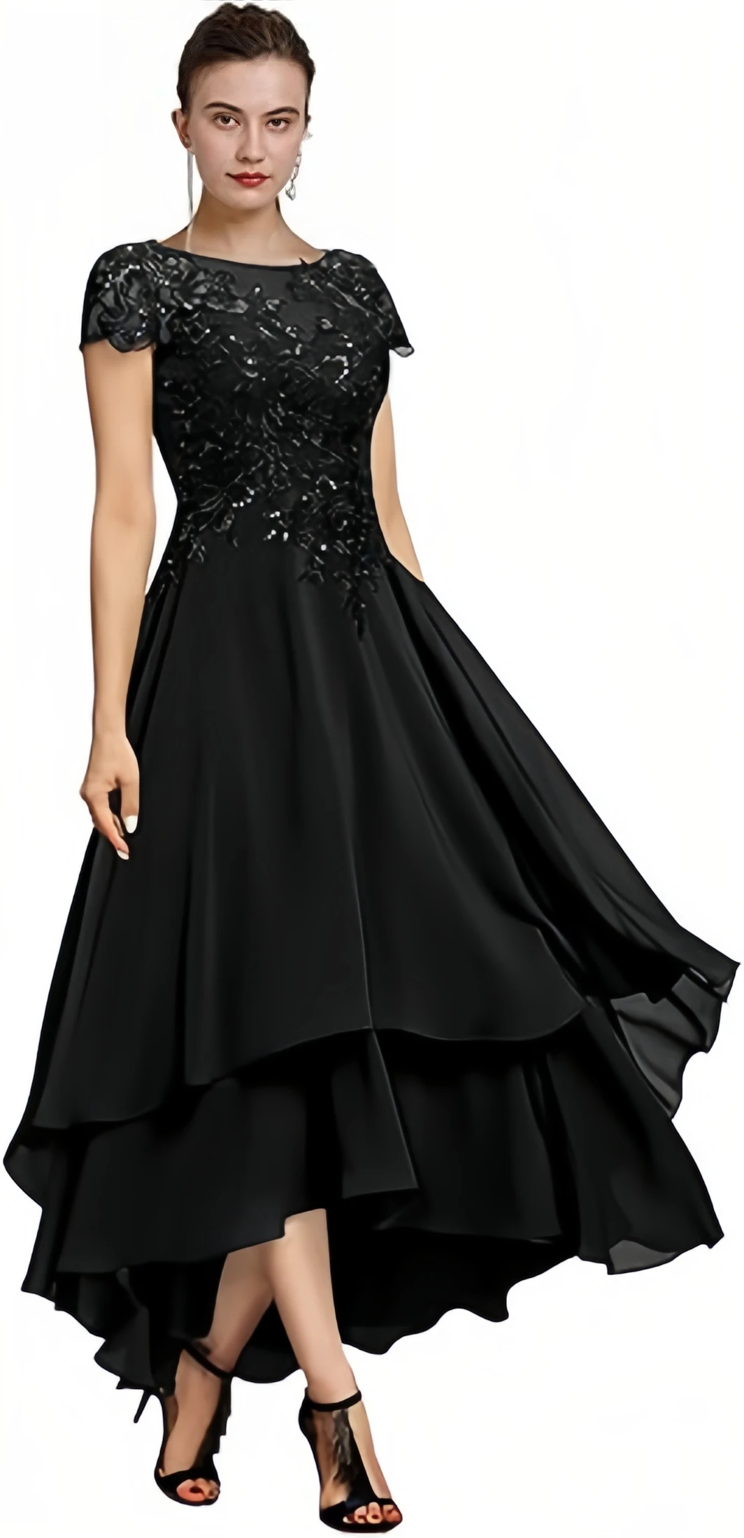 TXxuelian dentelle mère de la mariée robes pour mariage à manches courtes à volants en mousseline de soie robe de soirée thé longueur femmes robe formelle