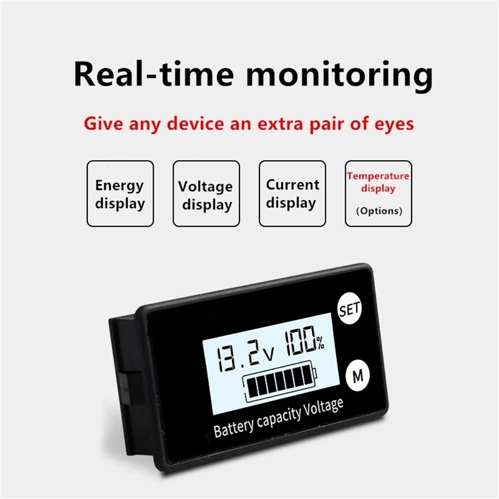 Đèn Báo Dung Lượng Pin DC 8V-100V Axit Chì Lithium Đời PO4 Xe Ô Tô Xe Máy Vôn Kế Điện Áp Đo 12V 24V 48V 72V