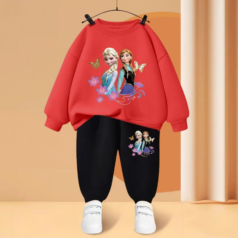 ディズニー エルサ プリンセス プリント 子供用トラックスーツ セット、パーカー、トップとパンツ、スポーツウェア、男の子、女の子用、子供服、2 点