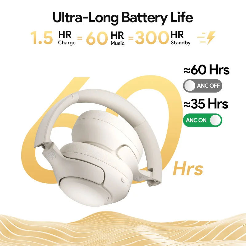 QCY-auriculares inalámbricos H3 ANC, cascos por encima de la oreja con Bluetooth 5,4, Audio de alta resolución, 43dB, híbridos, cancelación activa de ruido, 60H