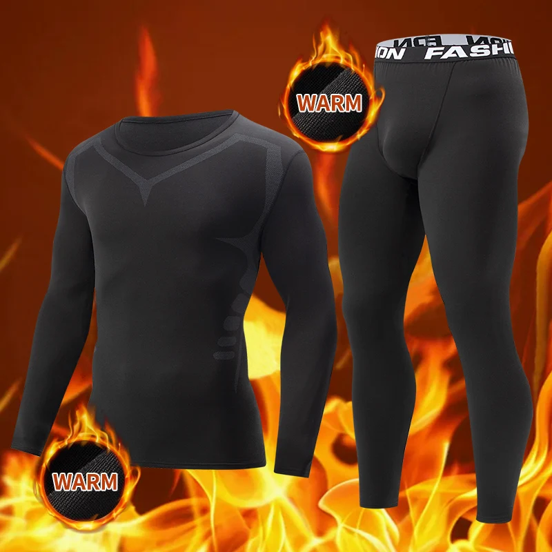 2-teiliger, enger, warmer Langarm-Hosenanzug für Herren für Herbst und Winter, Herren-Fitnesshose, Hemd, Laufen, Yoga, Sportler