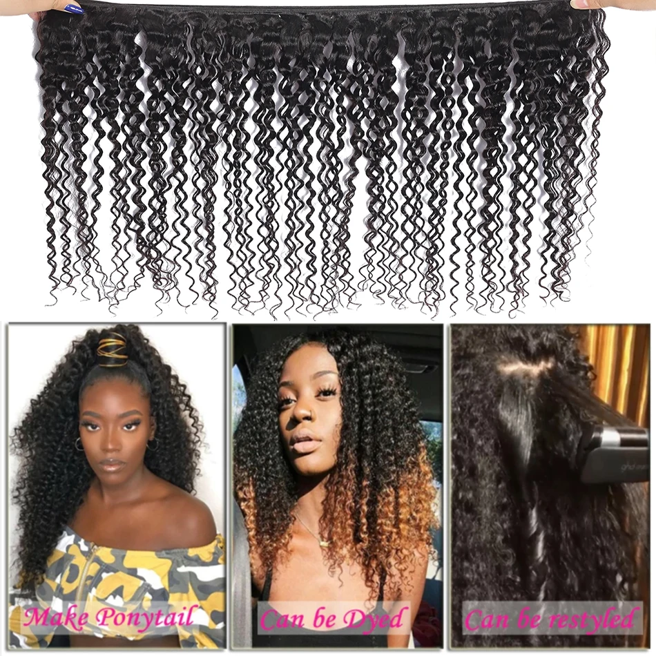 12a kinky encaracolado virgem pacotes de cabelo humano com frontal 13x4 brasileiro molhado e ondulado onda profunda pacotes com fechamento extensão do cabelo