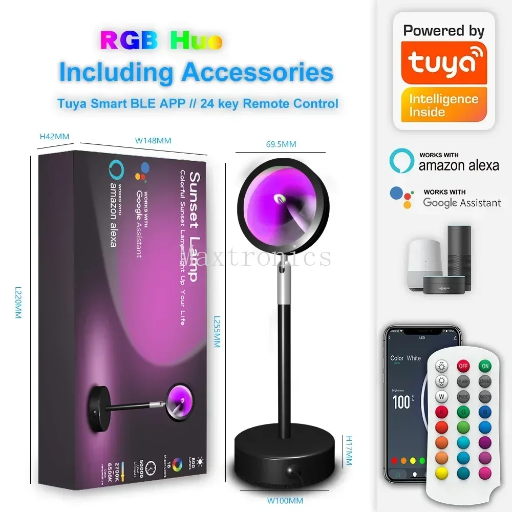 LED-Sonnenuntergangslampe TUYA Bluetooth / WIFI App-Steuerung Bunte wechselnde Musiksynchronisierung für Broadcast Schlafzimmer Home Decor Regenbogenlicht
