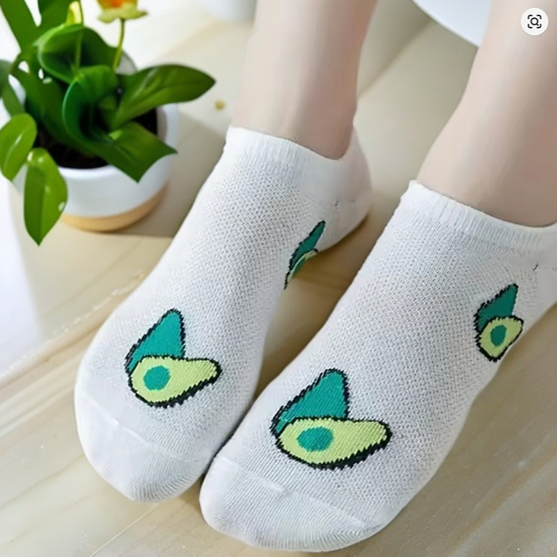 5 paia di calzini alla caviglia con fiori di avocado cartone animato fresco moda traspirante estate autunno Kawaii Comforts calzino da barca a taglio basso da donna