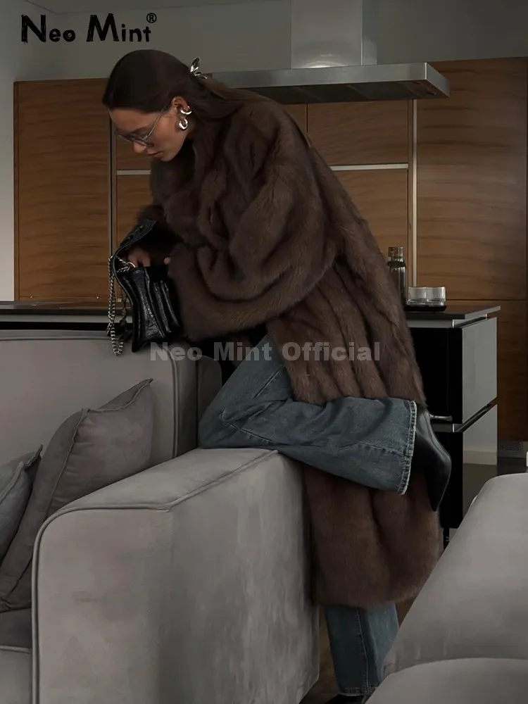 Neo Mint 2024 hiver chaud moelleux dégradé Eco fourrure veste femmes de luxe longue fausse fourrure de renard manteau rue fourrure survêtement pardessus