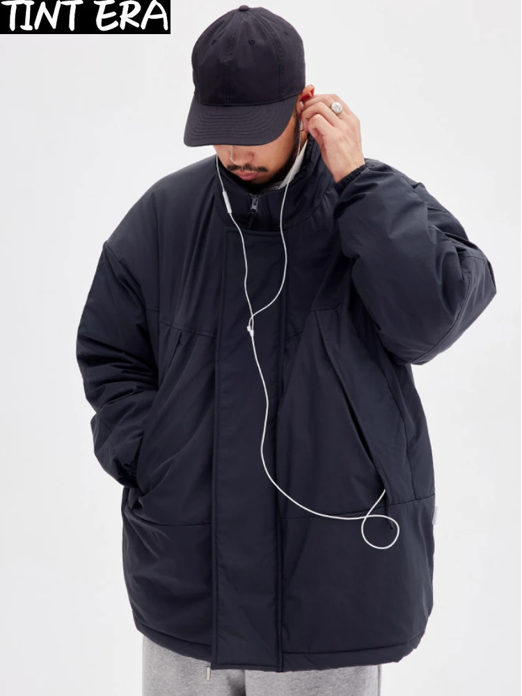 Abrigo Vintage de algodón para hombre y mujer, Parka holgada con cuello levantado, Color sólido, estilo Harajuku, informal, para invierno