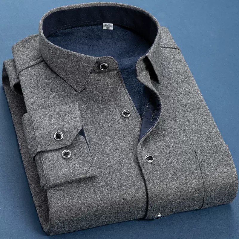 Otoño Invierno hombres camisa cálida de lana moda sólida manga larga camisa de negocios a cuadros camisas gruesas y cálidas NS5517