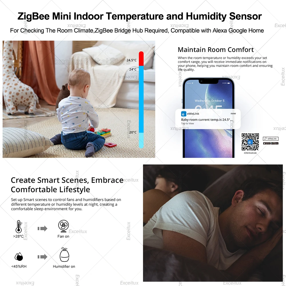 EWelink Smart Zigbee czujnik temperatury i wilgotności kontrola aplikacji termometr wewnętrzny Monitor automatyka domowa współpracuje z Alexa Google