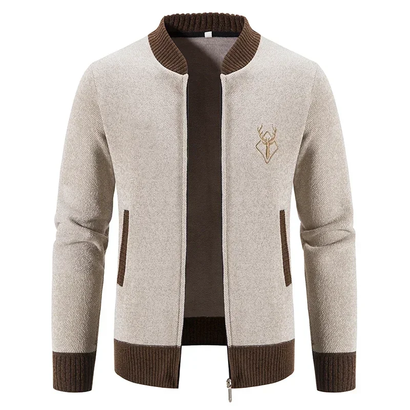Herren Strickjacke Pullover 2024 Herbst Winter Dicke Warme Zipper Slim Fit Gestrickte Jacke Männlichen Fleece Pullover Mantel Jacke Männer Kleidung