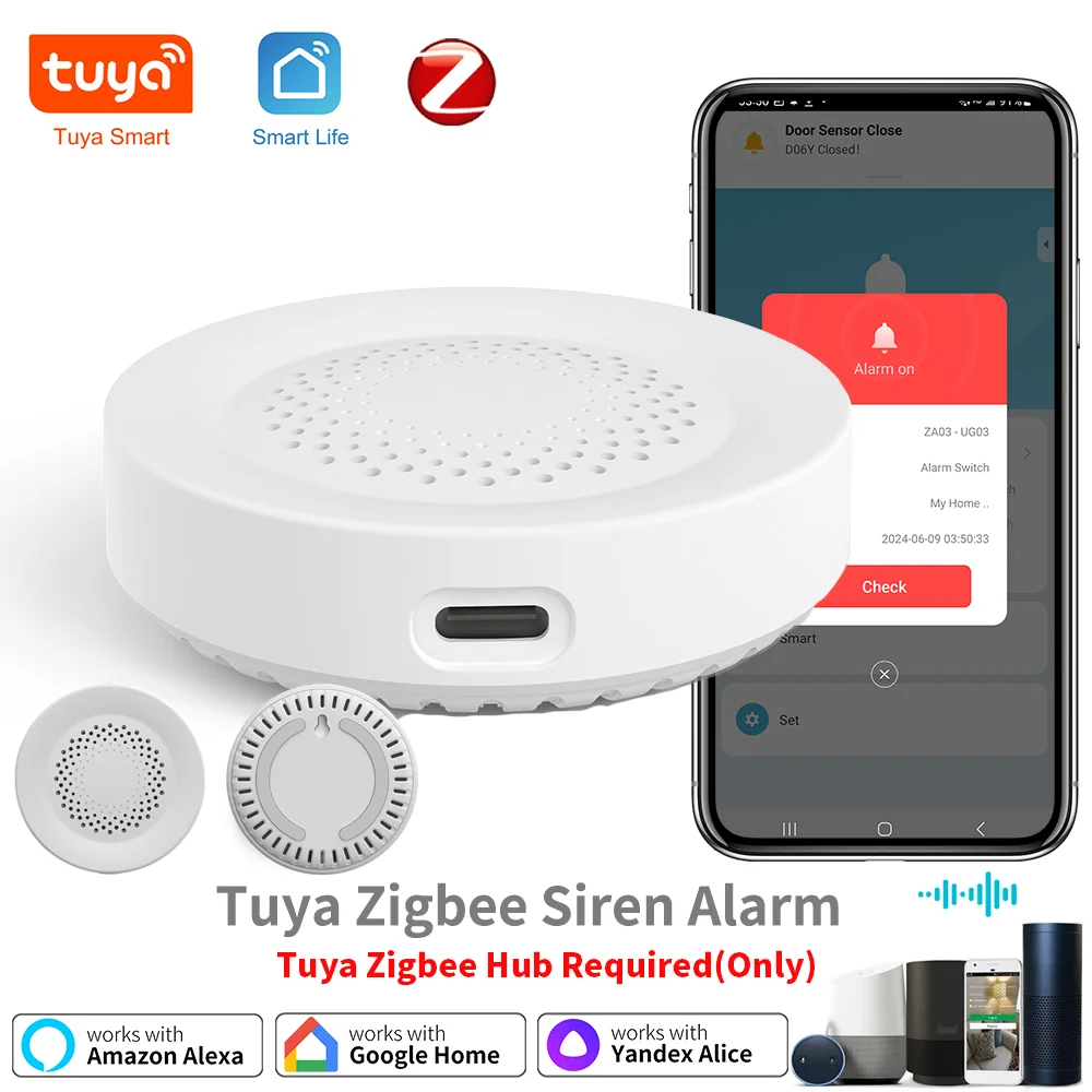 Сигнализация Tuya Zigbee Smart Siren Alarm для домашней безопасности с динамиком 100 дБ Требуется концентратор Tuya Zigbee работает с Google Home Yandex