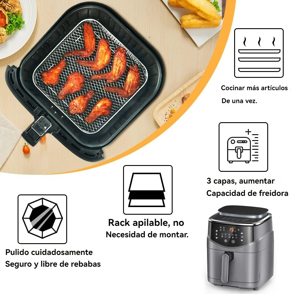 Rejilla para freidora de aire para Ninja Dual, 3 uds., rejilla para asar de acero inoxidable en capas, cesta rectangular para freidora de aire caliente, accesorios de bandeja