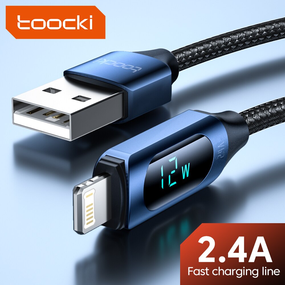 Toocki-LEDディスプレイ付きUSBケーブル,急速充電器,急速充電ケーブル,iPhone 14 13 12 11 pro max x,xr,8, 7, 1m 2m