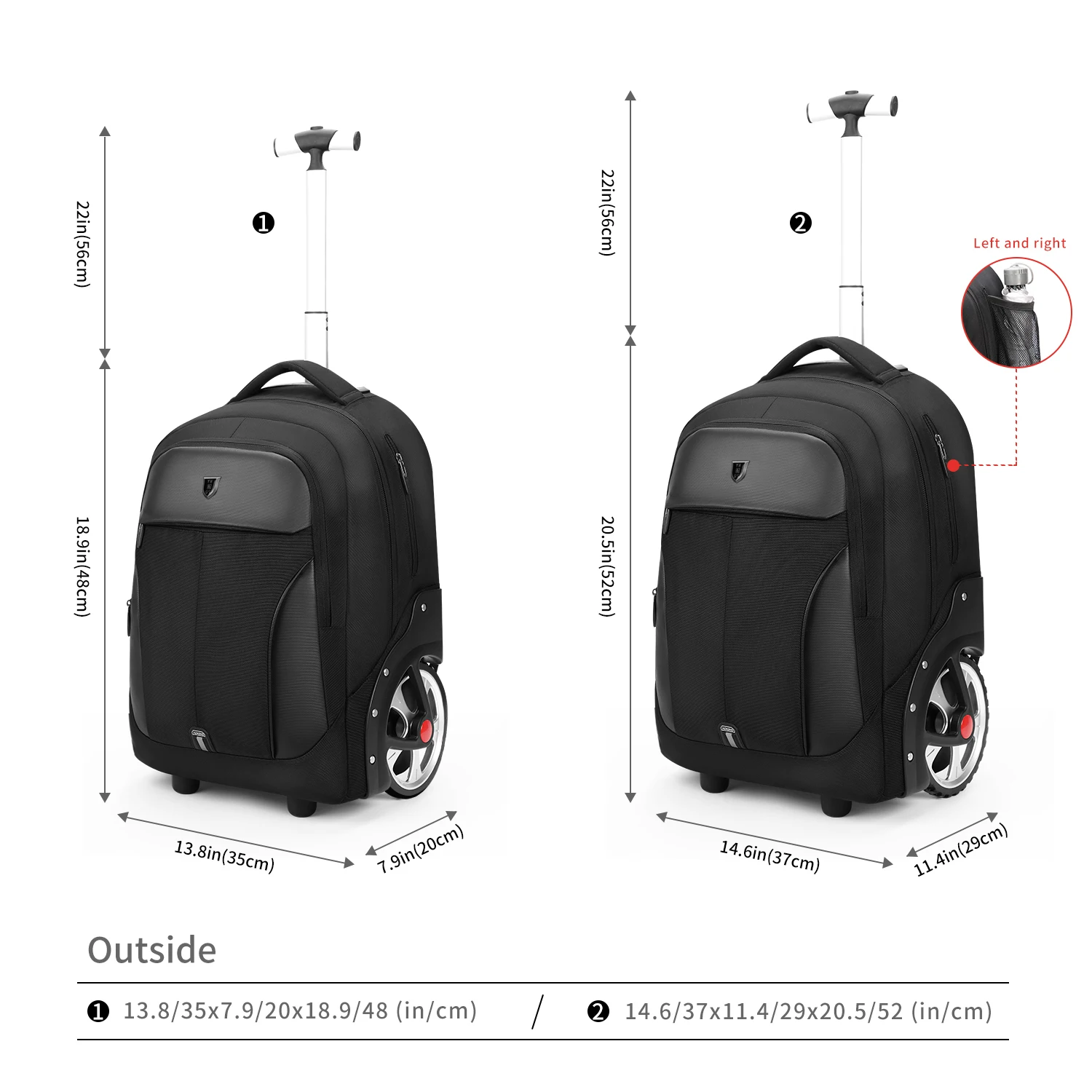 20-inch rolbagagerugzak met wielen Reiskoffers Trolleytassen met grote capaciteit Multifinonal laptop handbagage