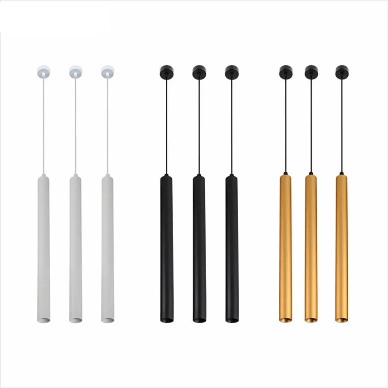 Luces colgantes de tubo largo nórdico regulables, 7W, 12W, longitud de luz colgante para cocina, luces de iluminación ajustables para el hogar y el comedor